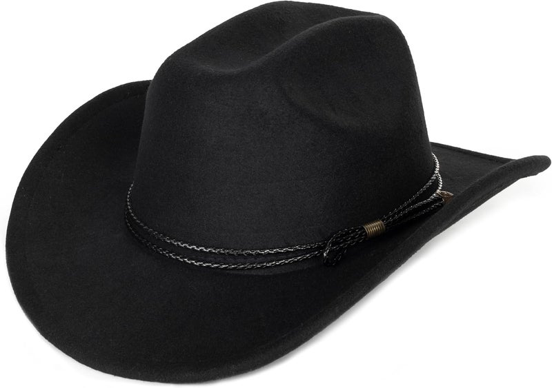Eohak Womens Western Cowboy Hats Studded Pinched Western Cowgirl Hats Wide Brim Fedoras Hat with Belt Buckle (Size:Medium) - Image 1